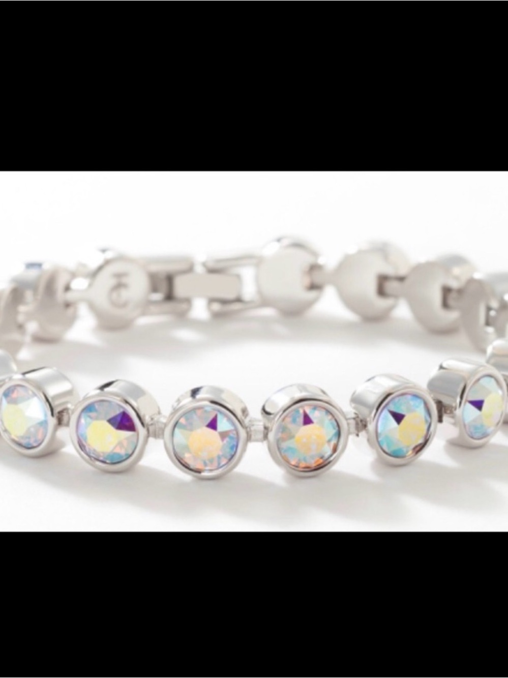 Touchstone Crystal Aurora Borealis Multicolor Round Crystal Bracelet - Silver